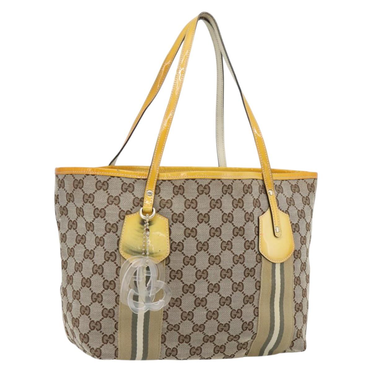 GUCCI GG Canvas Sherry Line Tote Bag Beige Gold 211971 Auth 181137