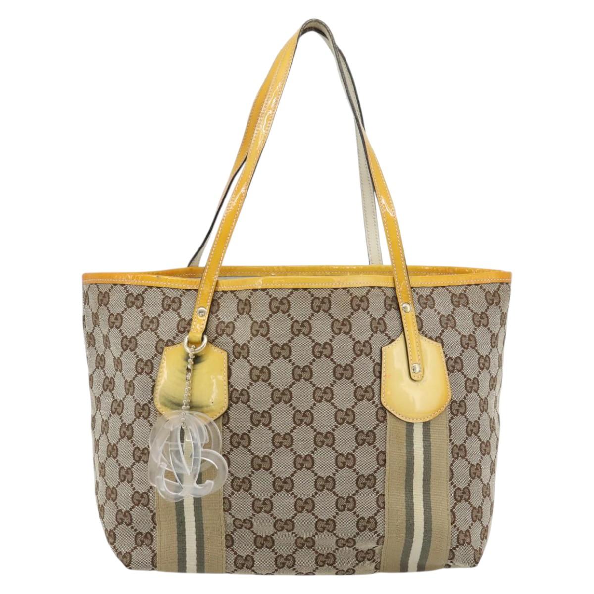 GUCCI GG Canvas Sherry Line Tote Bag Beige Gold 211971 Auth 181137