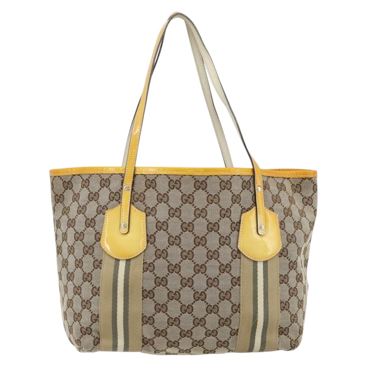 GUCCI GG Canvas Sherry Line Tote Bag Beige Gold 211971 Auth 181137