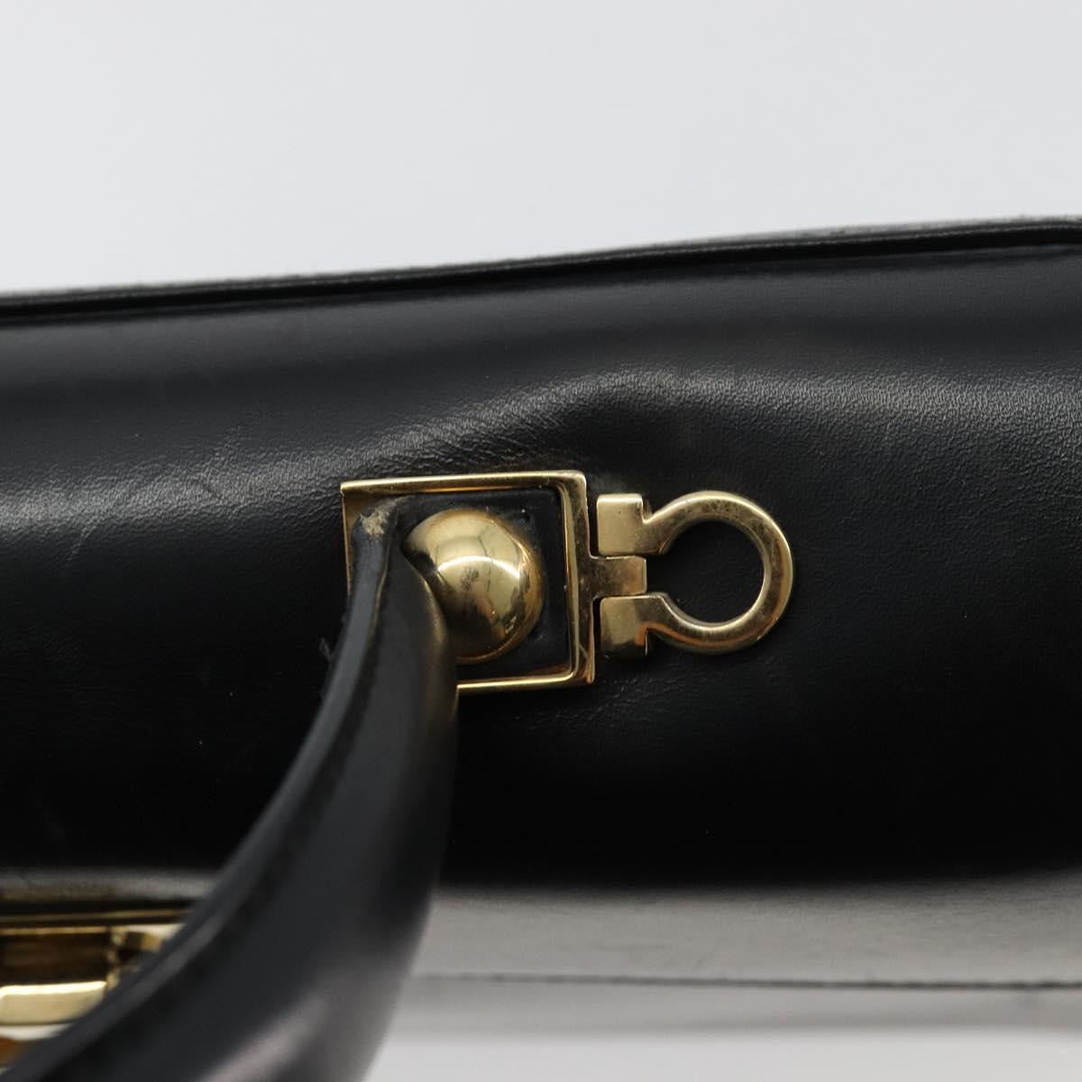 Salvatore Ferragamo Gancini Hand Bag Leather Black Gold Auth 181150