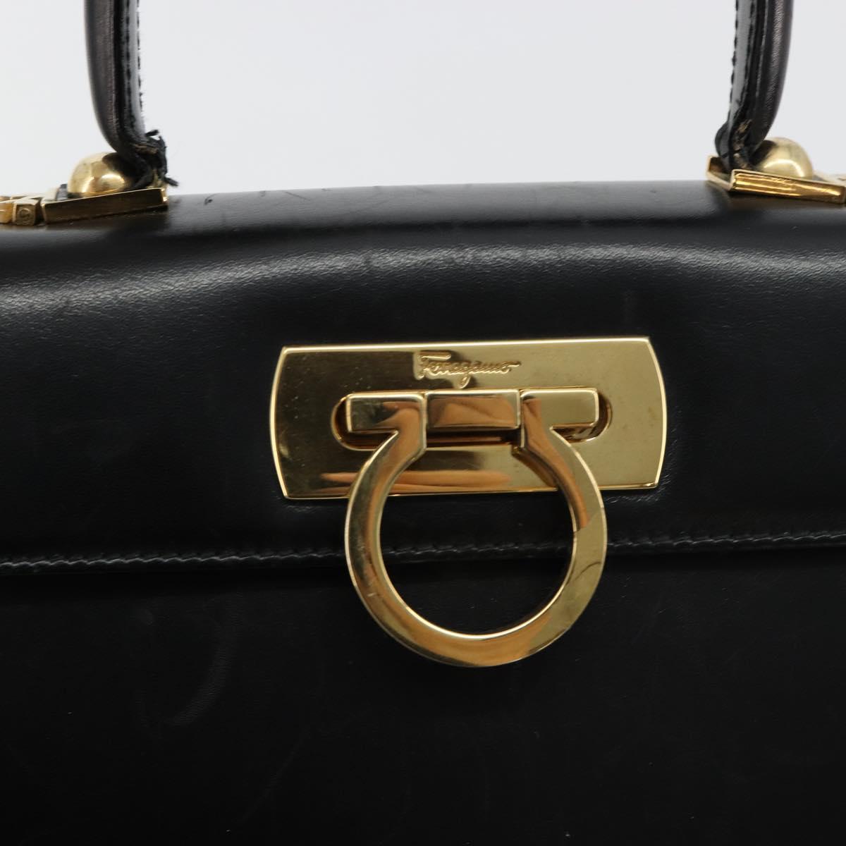 Salvatore Ferragamo Gancini Hand Bag Leather Black Gold Auth 181150