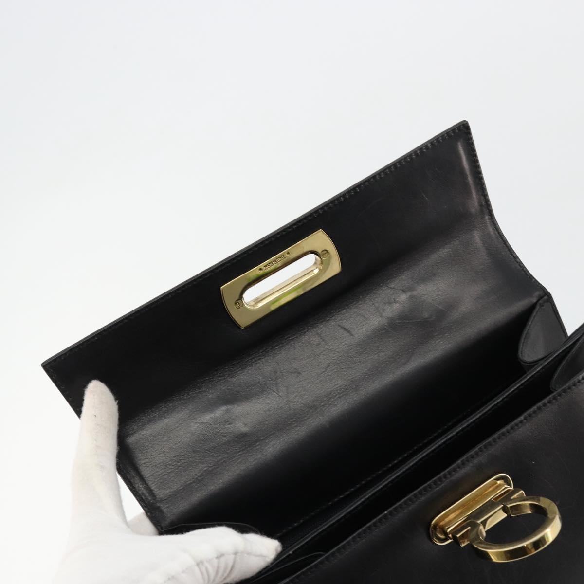 Salvatore Ferragamo Gancini Hand Bag Leather Black Gold Auth 181150