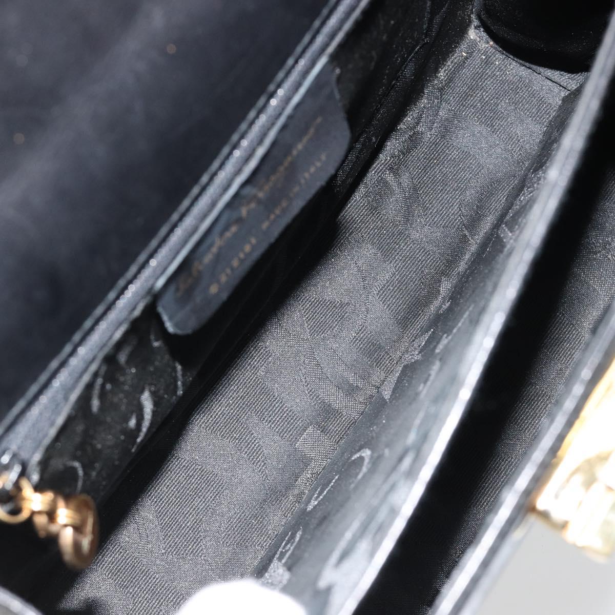 Salvatore Ferragamo Gancini Hand Bag Leather Black Gold Auth 181150
