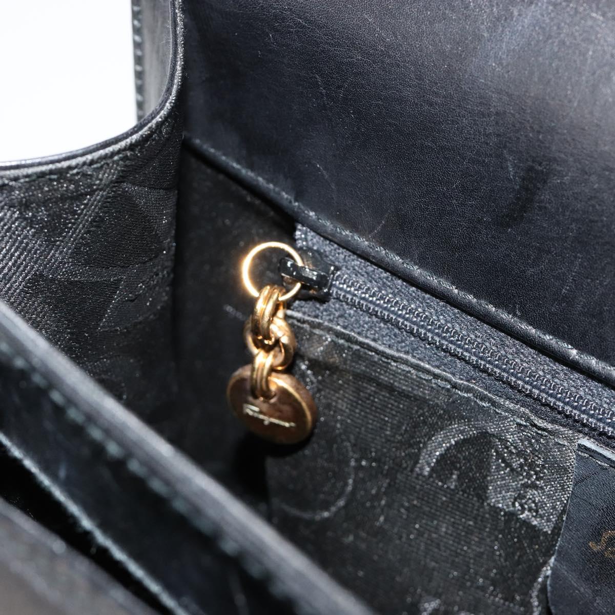 Salvatore Ferragamo Gancini Hand Bag Leather Black Gold Auth 181150