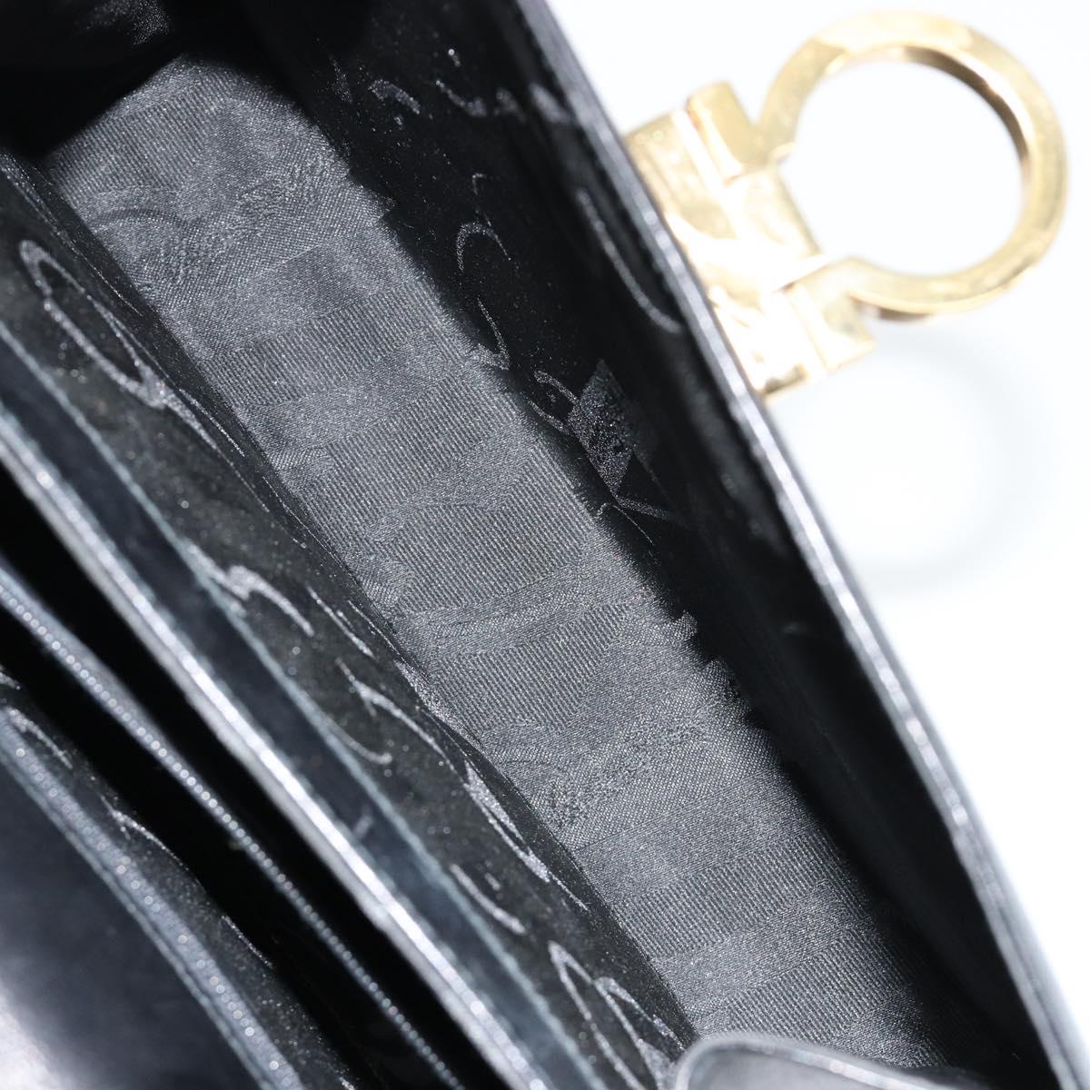 Salvatore Ferragamo Gancini Hand Bag Leather Black Gold Auth 181150