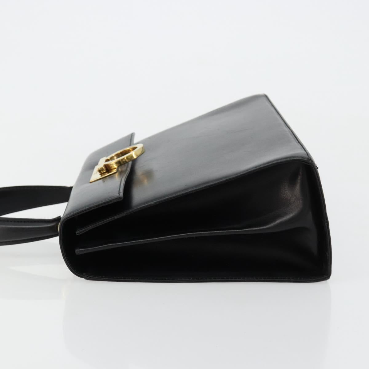 Salvatore Ferragamo Gancini Hand Bag Leather Black Gold Auth 181150