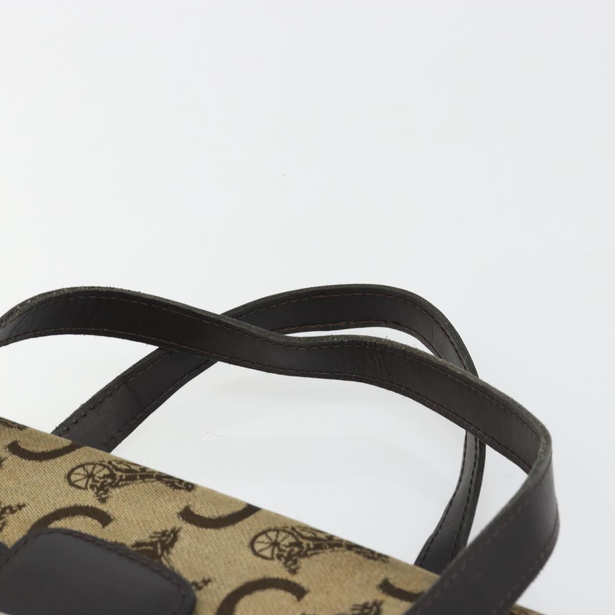 CELINE C Sulky Horse Carriage Hand Bag Canvas Beige Gold Auth 181151
