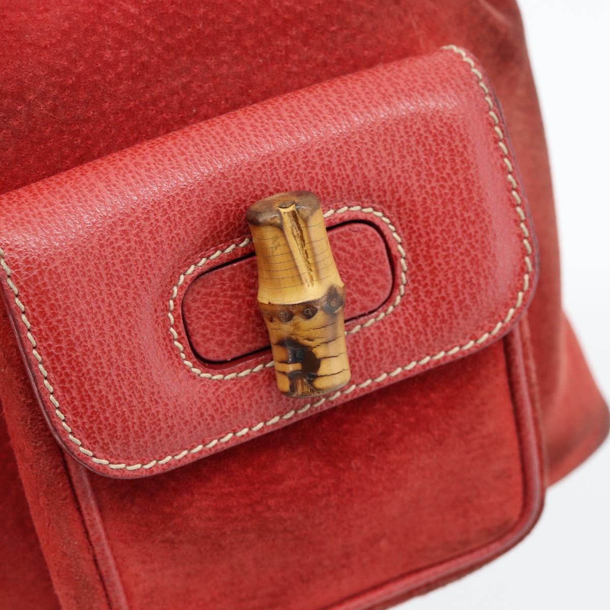GUCCI Bamboo Backpack Suede Red Gold 003 2058 0030 Auth 181155