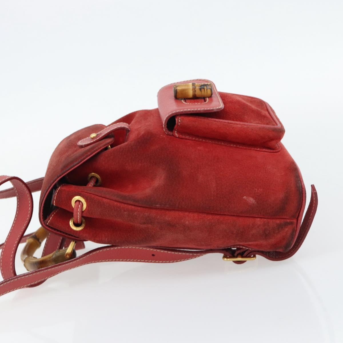 GUCCI Bamboo Backpack Suede Red Gold 003 2058 0030 Auth 181155