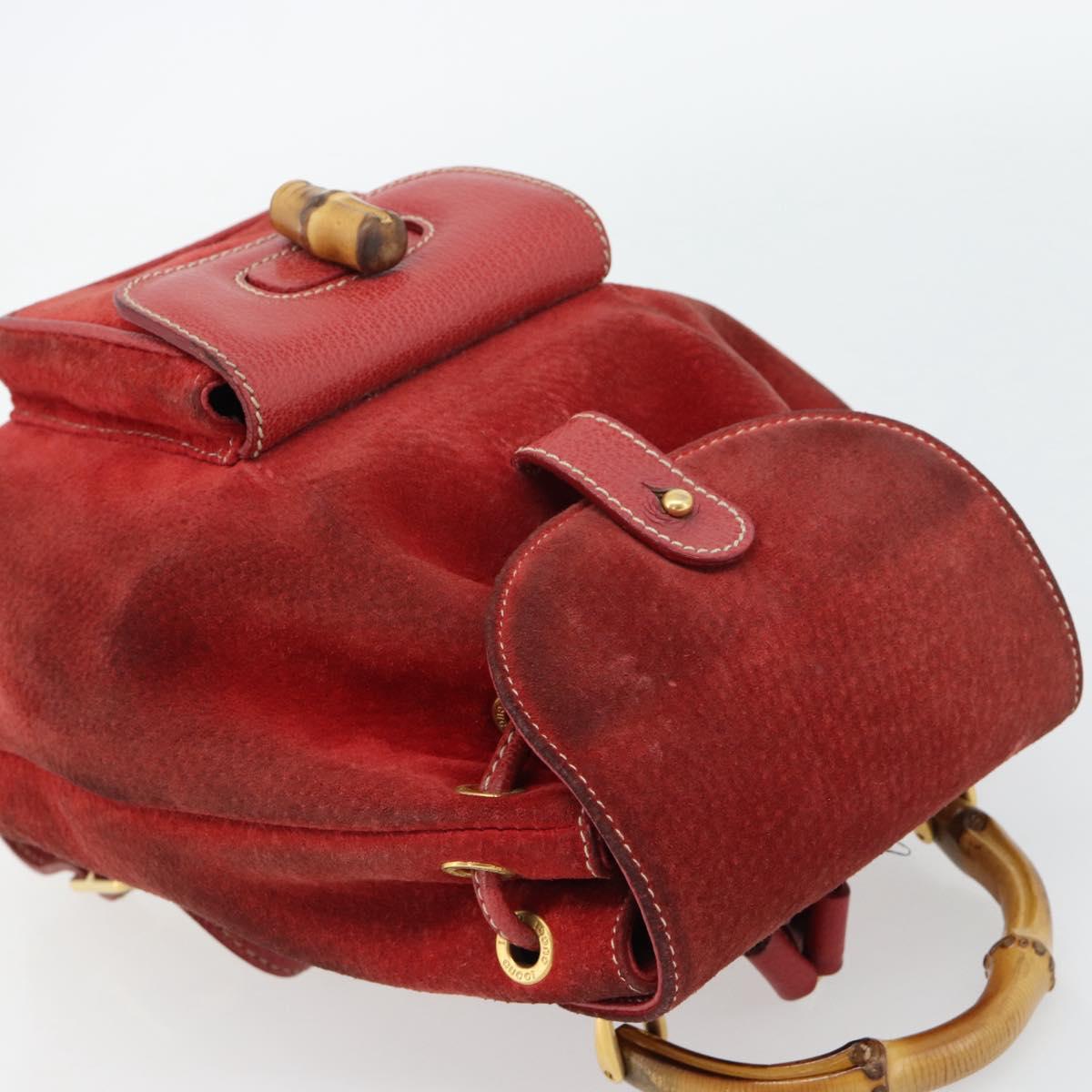 GUCCI Bamboo Backpack Suede Red Gold 003 2058 0030 Auth 181155