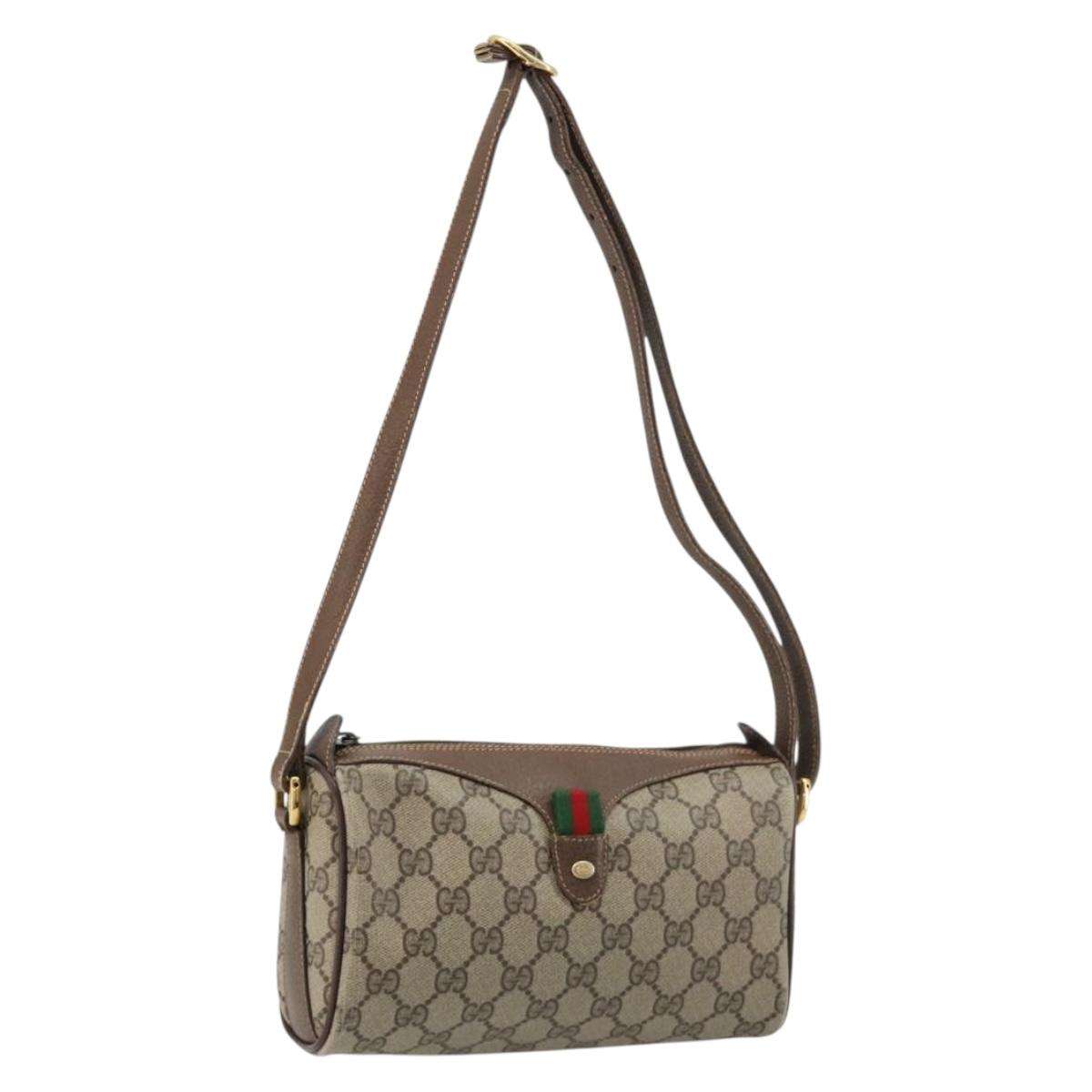 GUCCI GG Supreme Web Sherry Line Bag PVC Beige Gold 89 02 018 Auth 181156