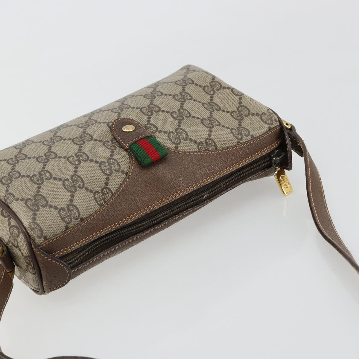 GUCCI GG Supreme Web Sherry Line Bag PVC Beige Gold 89 02 018 Auth 181156