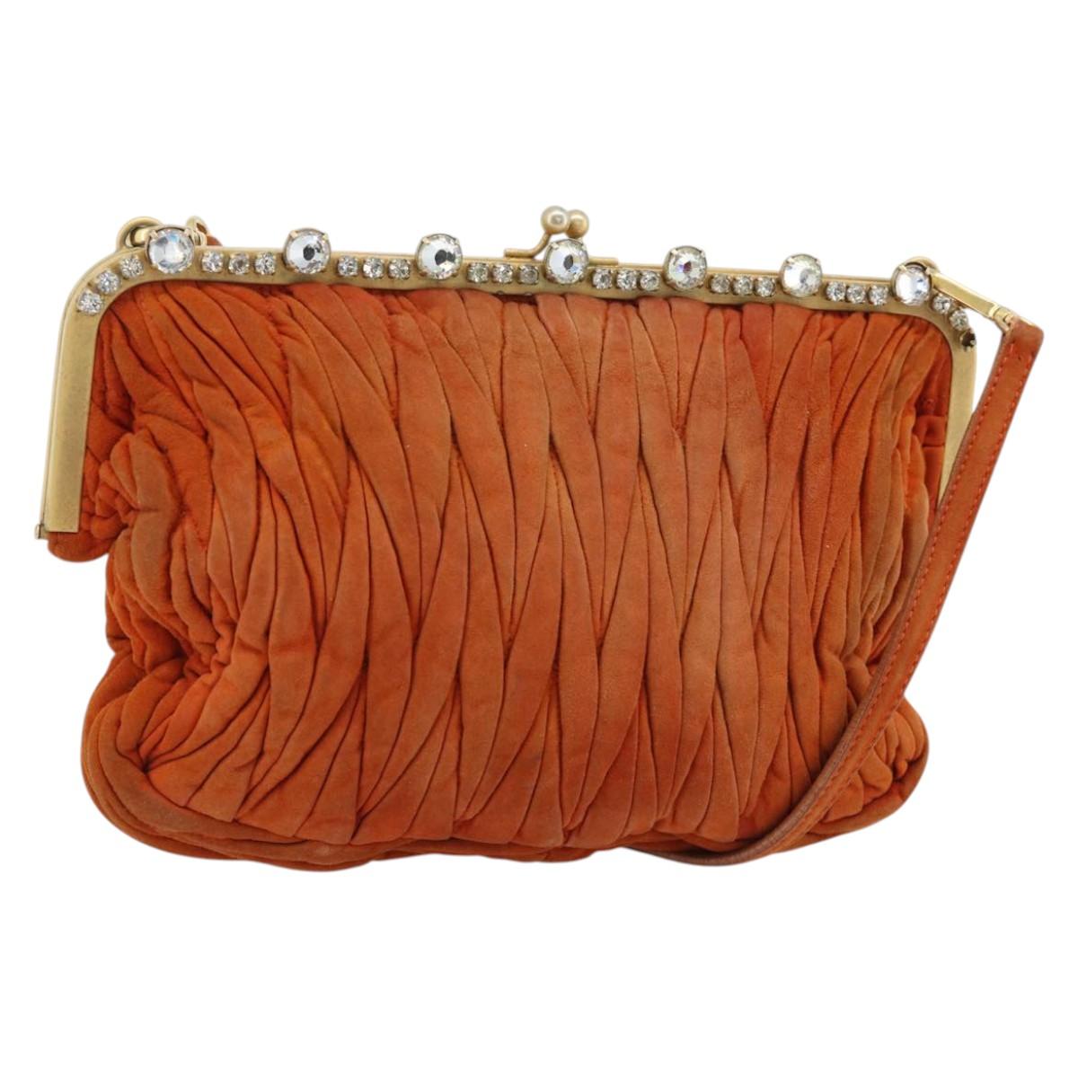 Miu Miu Matelasse Shoulder Bag Leather Orange Gold Auth 181161
