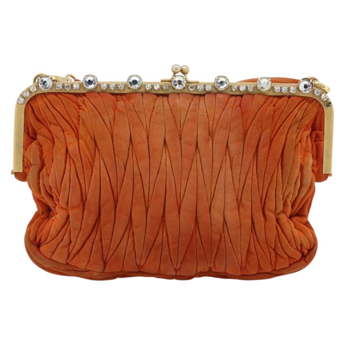 Miu Miu Matelasse Shoulder Bag Leather Orange Gold Auth 181161