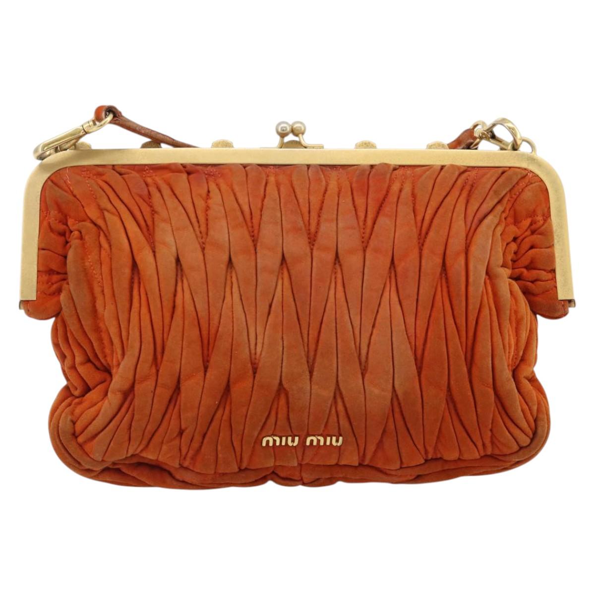 Miu Miu Matelasse Shoulder Bag Leather Orange Gold Auth 181161