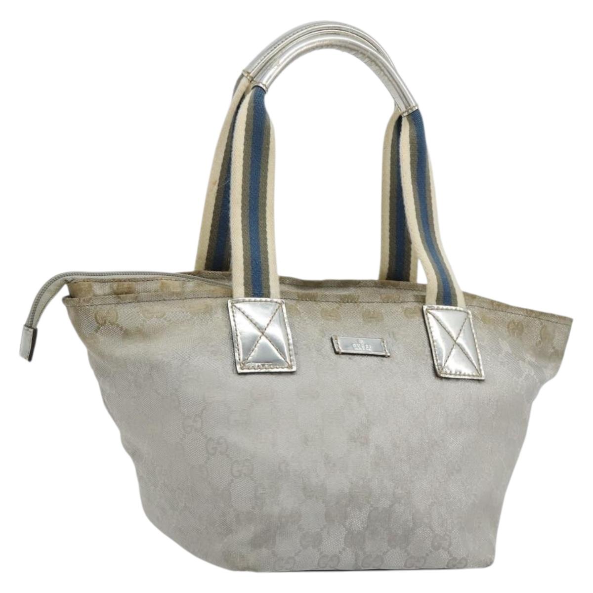 GUCCI GG Canvas Sherry Line Hand Bag Silver Gray 131228 Auth 181162