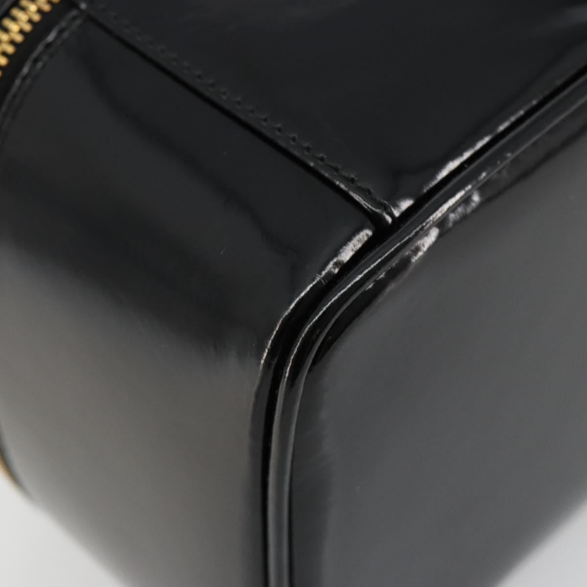 GUCCI Bamboo Vanity Hand Bag Patent leather Black Gold Auth 181163