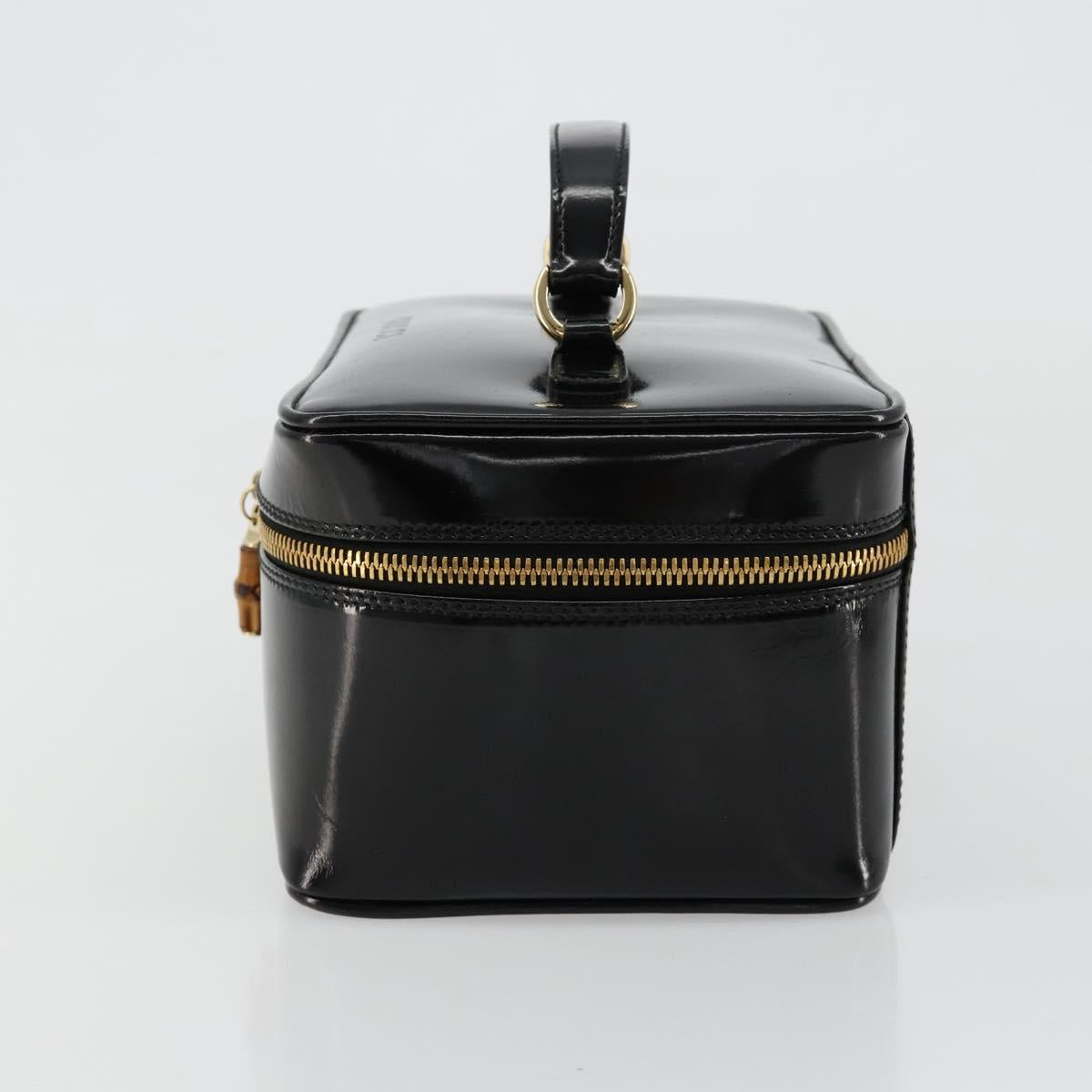 GUCCI Bamboo Vanity Hand Bag Patent leather Black Gold Auth 181163