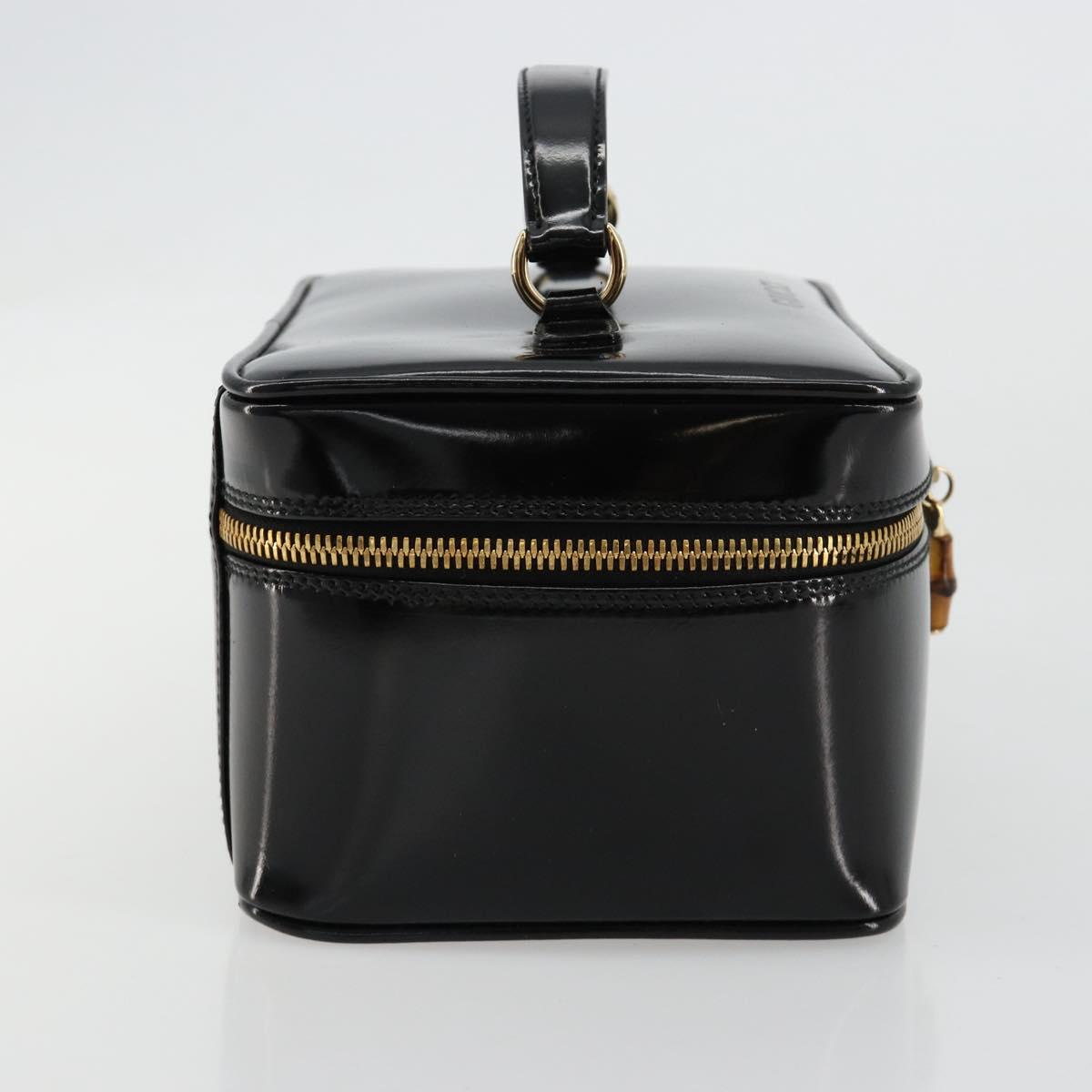 GUCCI Bamboo Vanity Hand Bag Patent leather Black Gold Auth 181163