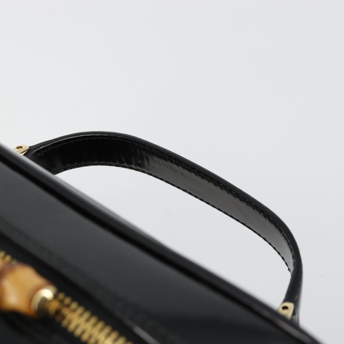 GUCCI Bamboo Vanity Hand Bag Patent leather Black Gold Auth 181163