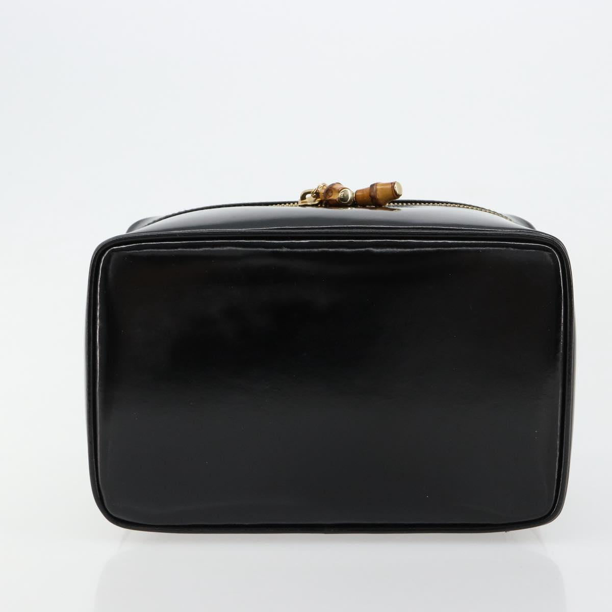 GUCCI Bamboo Vanity Hand Bag Patent leather Black Gold Auth 181163