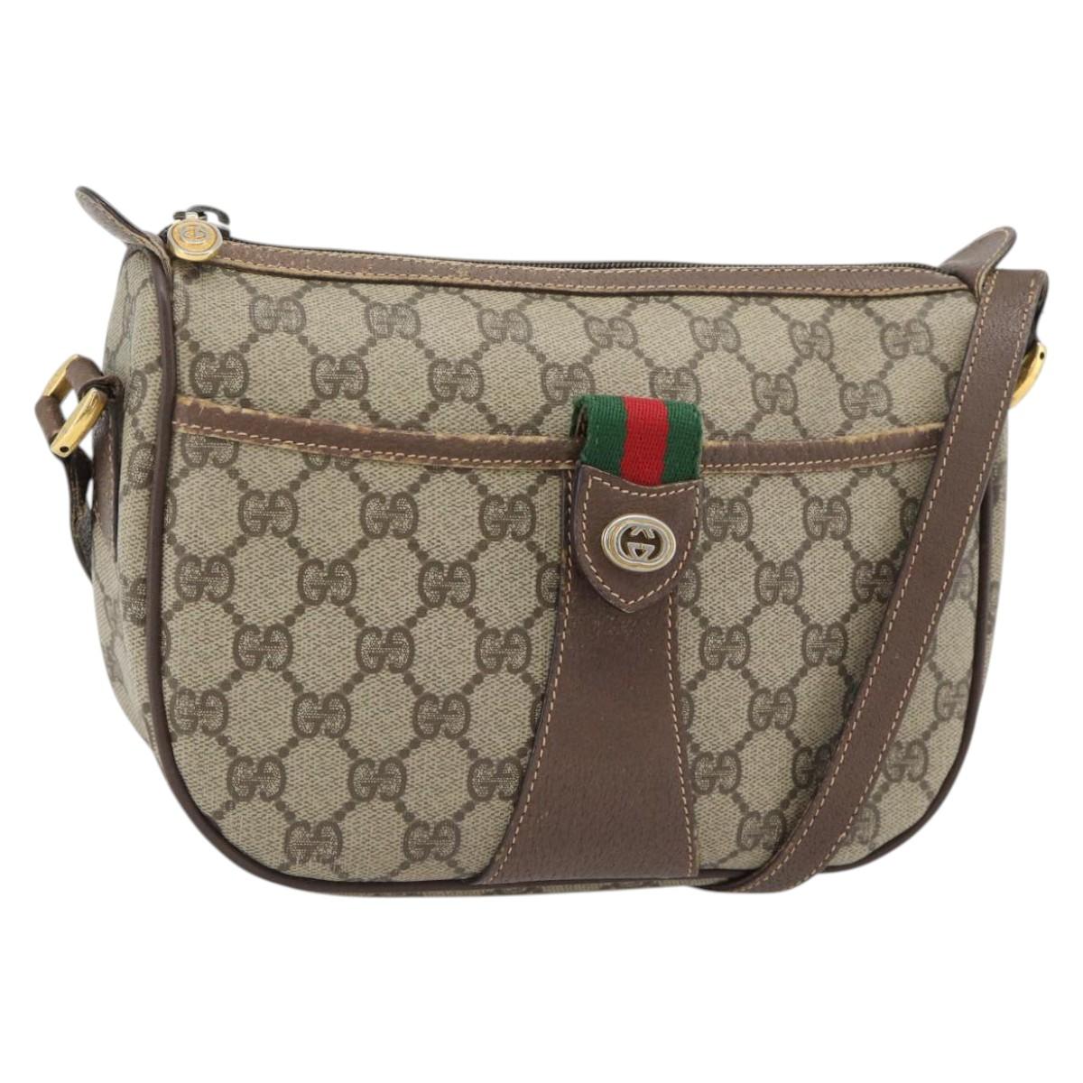 GUCCI GG Supreme Web Sherry Line Bag PVC Beige Gold 89 02 032 Auth 181166