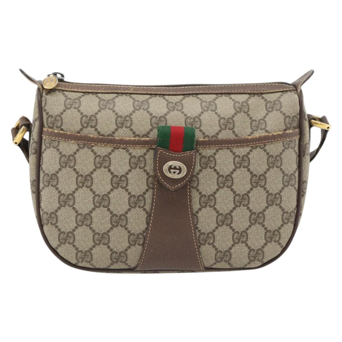GUCCI GG Supreme Web Sherry Line Bag PVC Beige Gold 89 02 032 Auth 181166