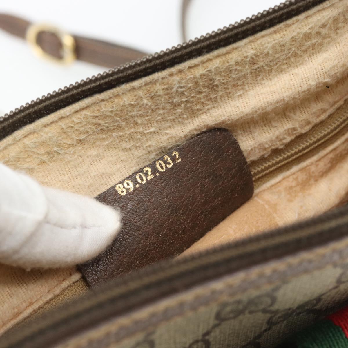 GUCCI GG Supreme Web Sherry Line Bag PVC Beige Gold 89 02 032 Auth 181166