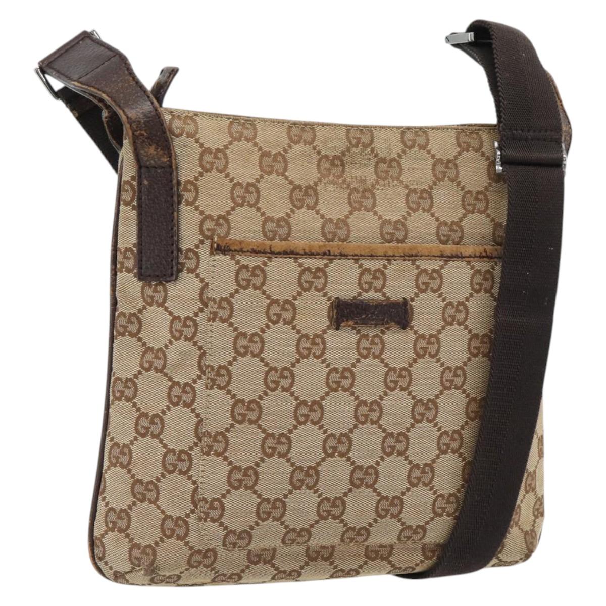 GUCCI GG Canvas Shoulder Bag Beige Silver 122793 Auth 181168