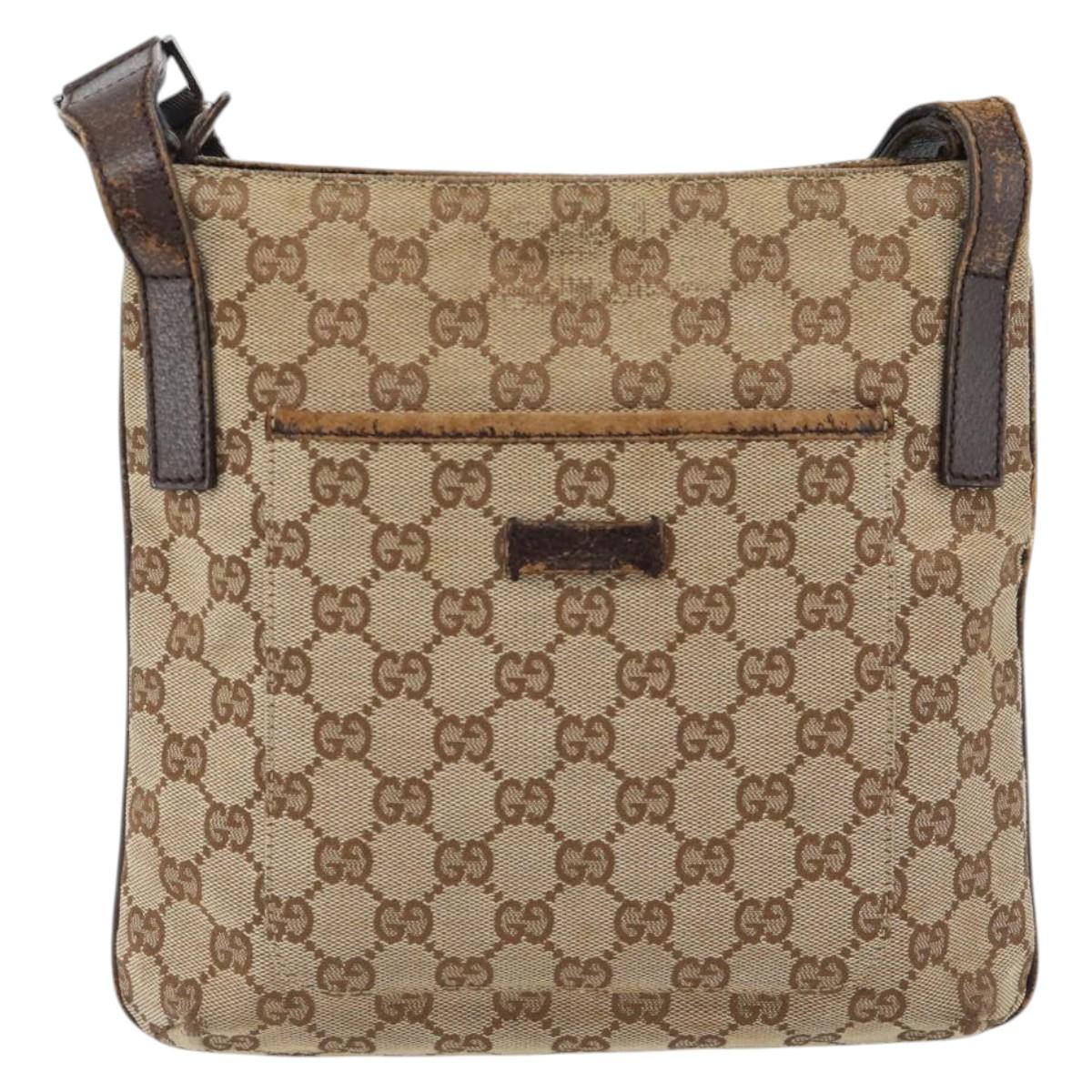 GUCCI GG Canvas Shoulder Bag Beige Silver 122793 Auth 181168