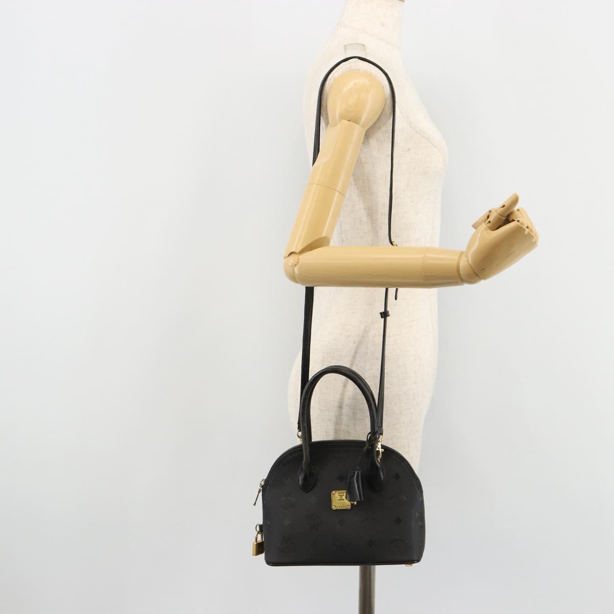 MCM Logogram Vicetos Hand Bag PVC 2way Black Gold Auth 181172