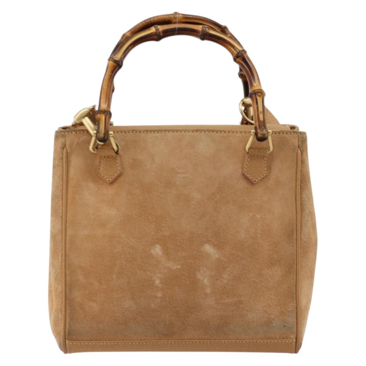 GUCCI Bamboo Hand Bag Suede 2way Beige Gold 000 1364 0316 Auth 181173