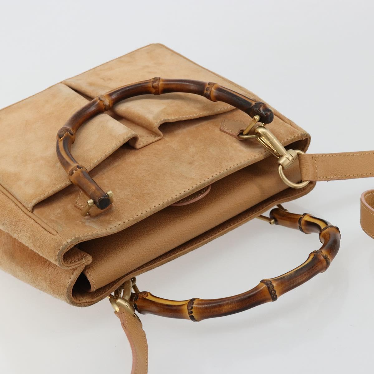 GUCCI Bamboo Hand Bag Suede 2way Beige Gold 000 1364 0316 Auth 181173