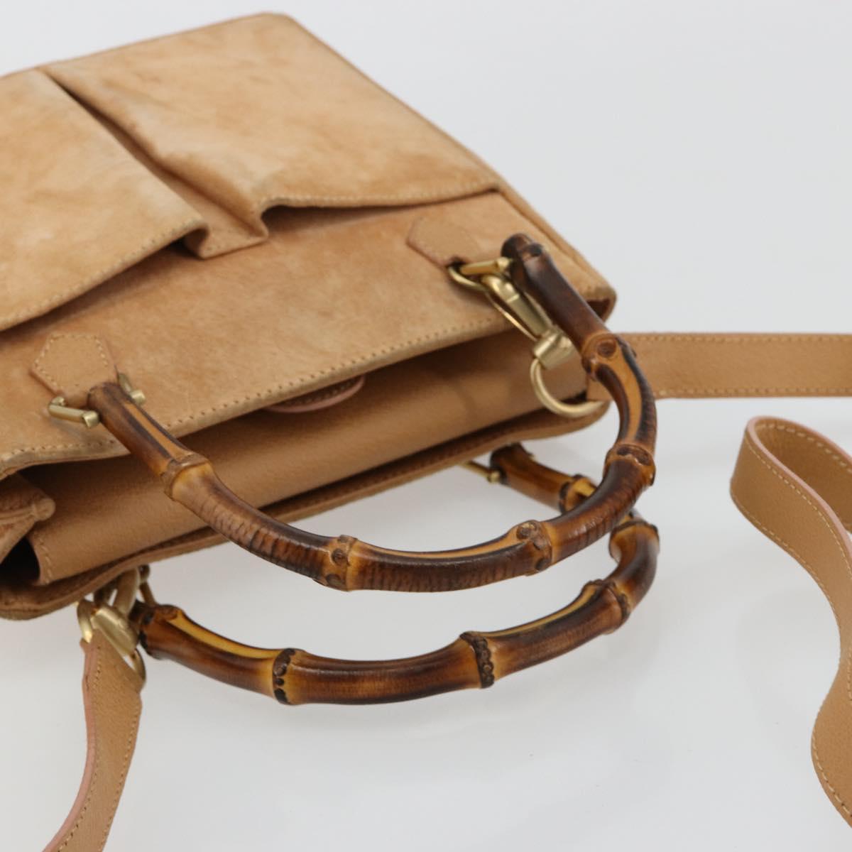GUCCI Bamboo Hand Bag Suede 2way Beige Gold 000 1364 0316 Auth 181173
