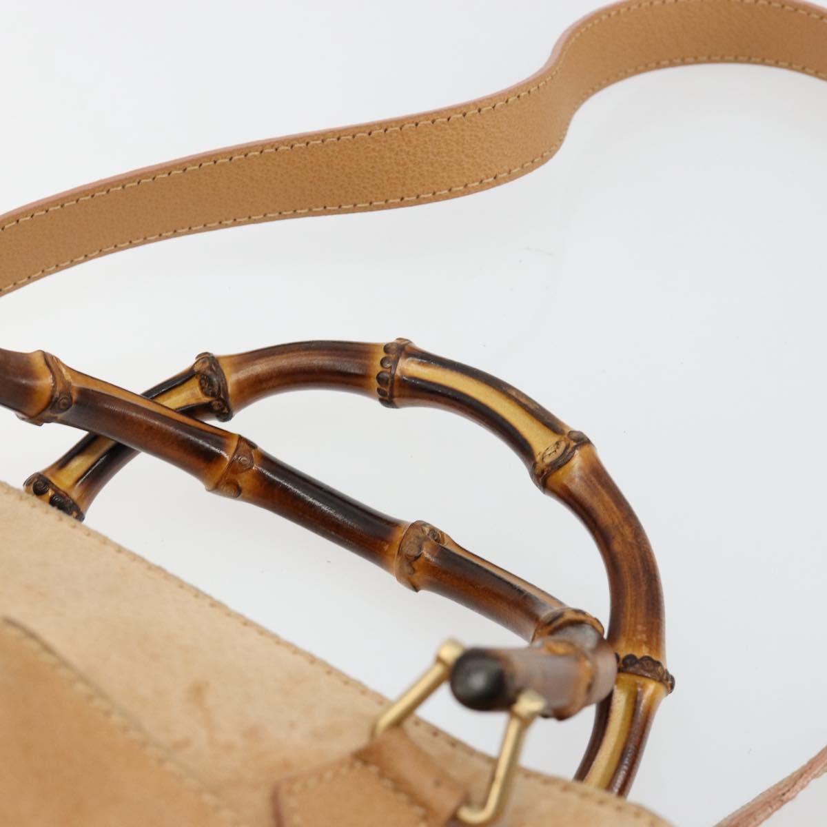 GUCCI Bamboo Hand Bag Suede 2way Beige Gold 000 1364 0316 Auth 181173
