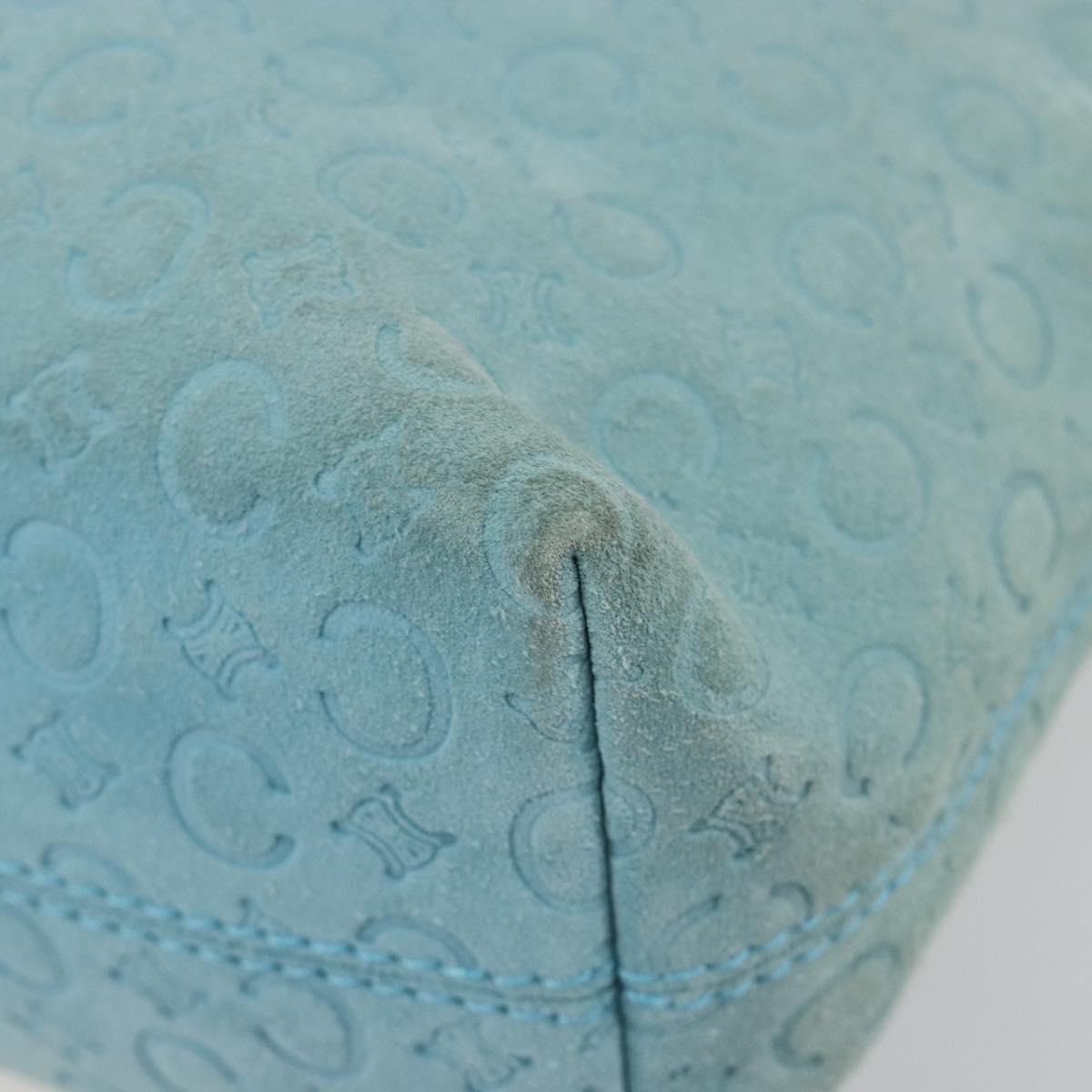 CELINE C Macadam Canvas Hand Bag Light Blue Gold Auth 181177