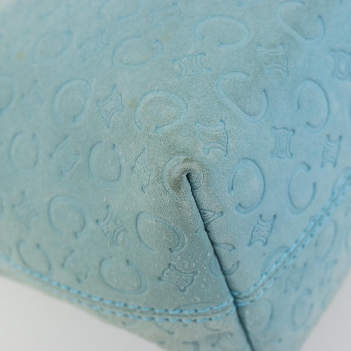 CELINE C Macadam Canvas Hand Bag Light Blue Gold Auth 181177