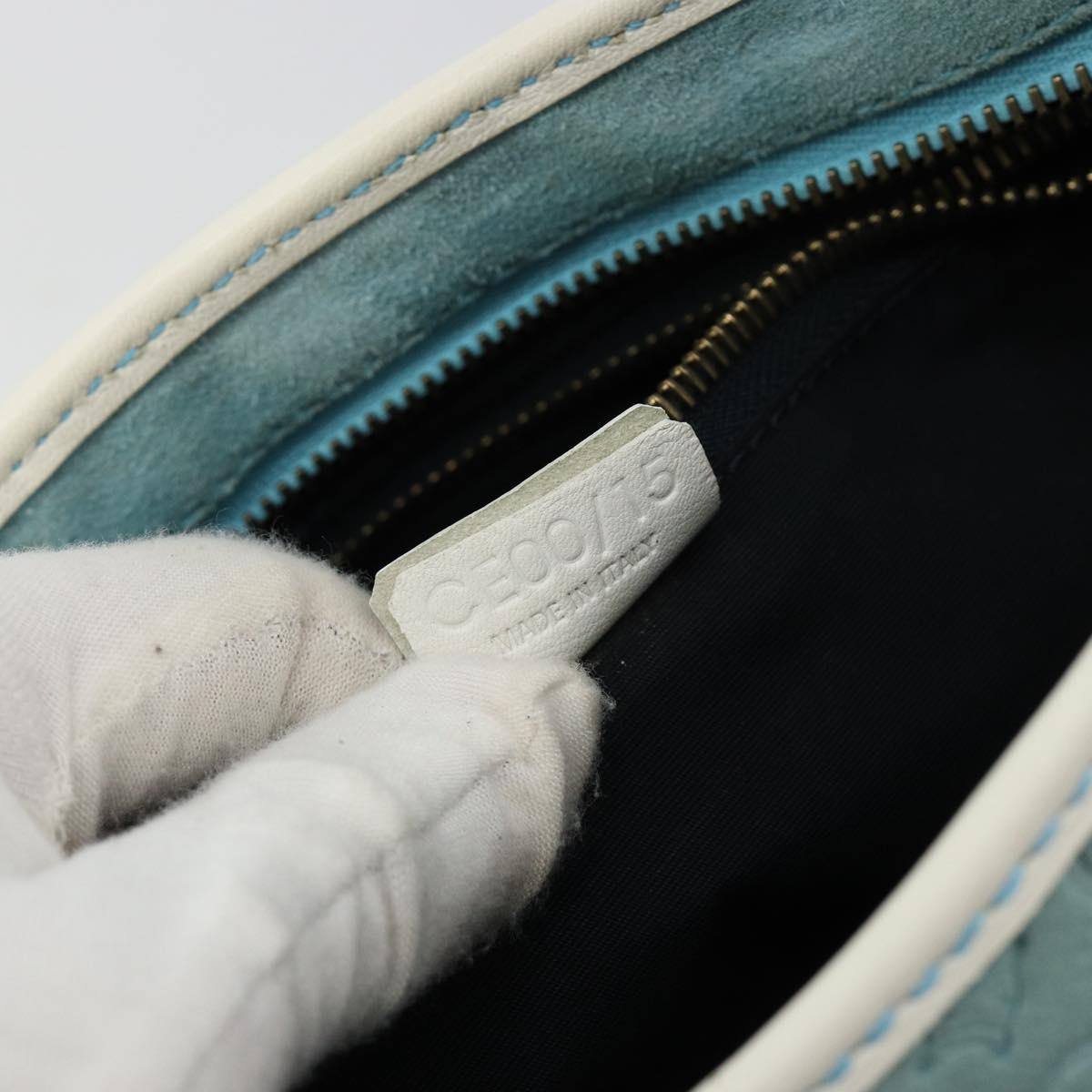 CELINE C Macadam Canvas Hand Bag Light Blue Gold Auth 181177