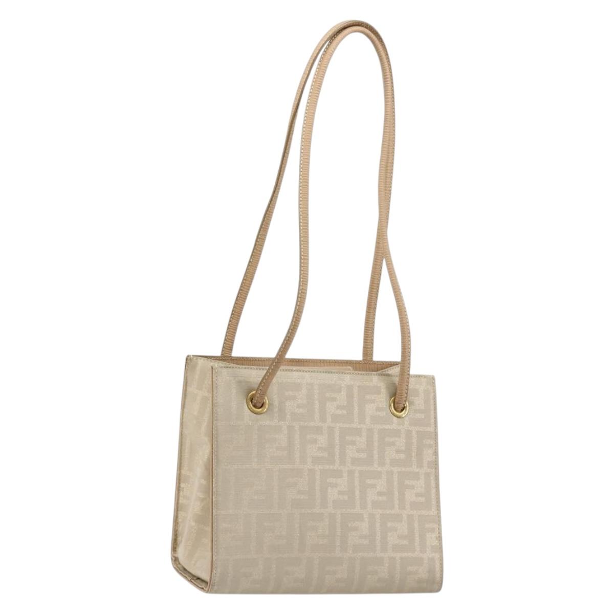 FENDI Zucca Canvas Tote Bag Beige Auth 181178