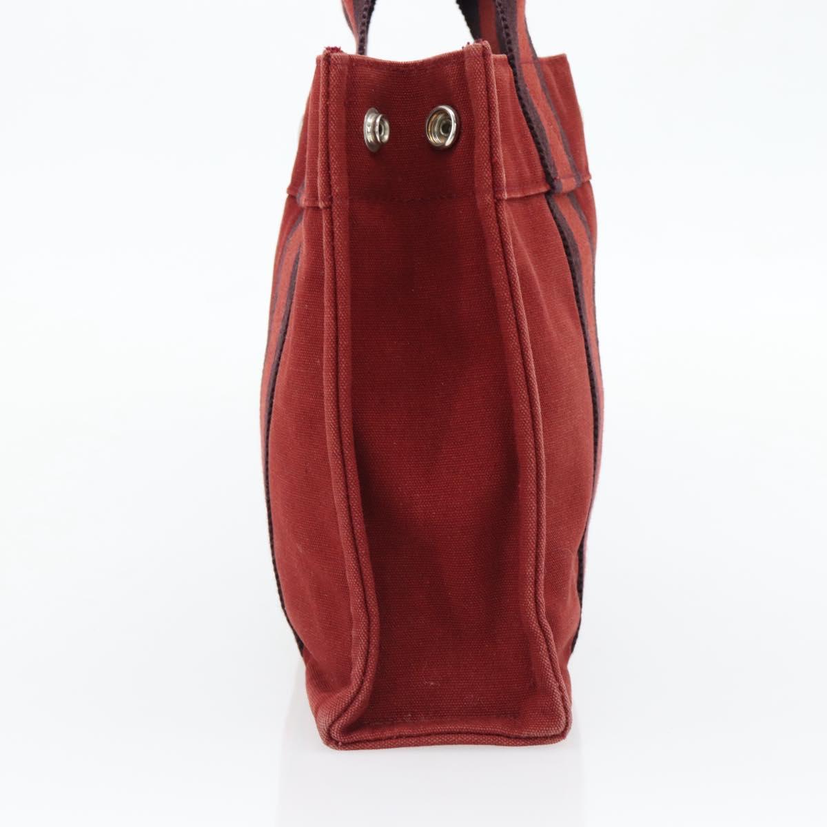 HERMES Fourre Tout PM Hand Bag Canvas Red Navy Silver Auth 181180