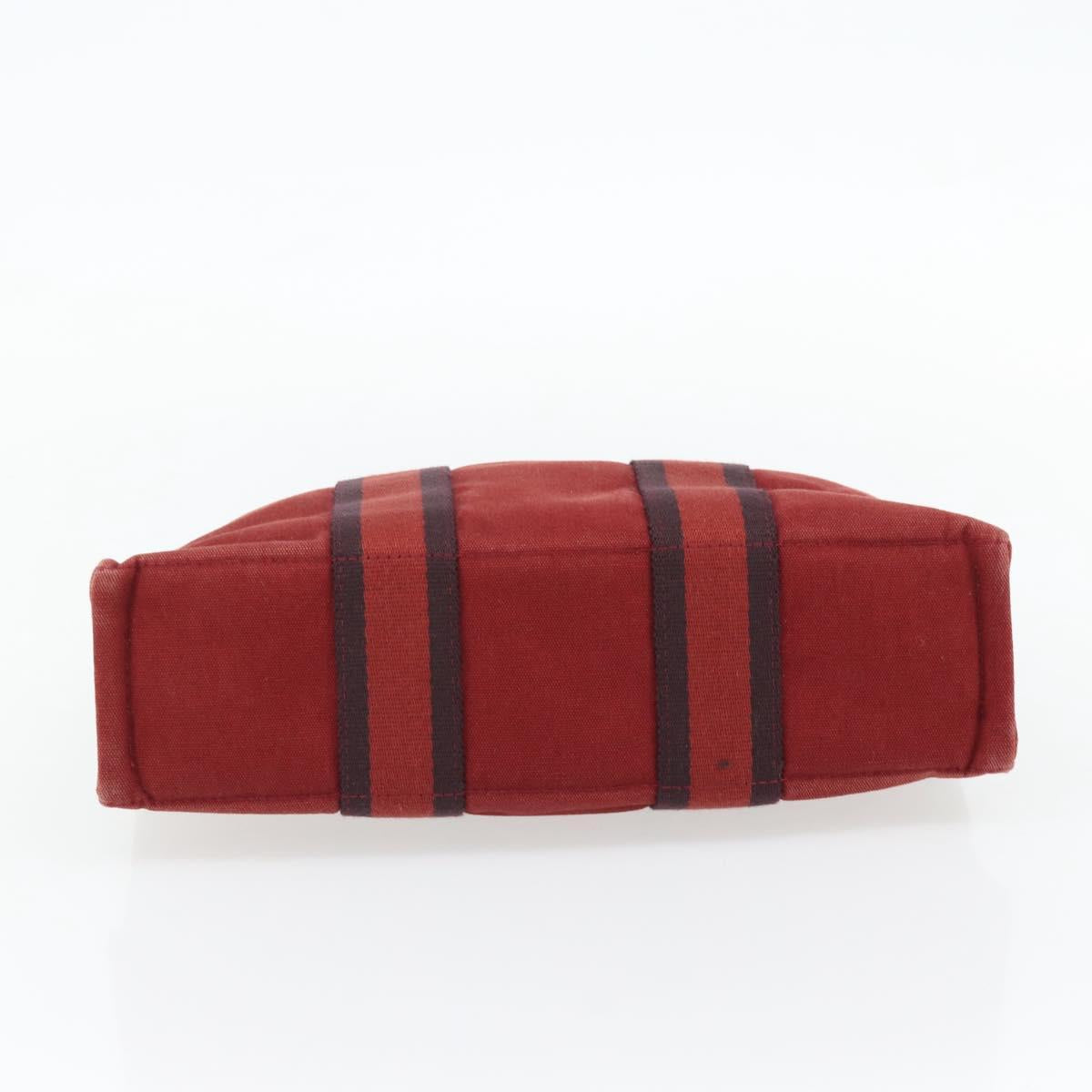 HERMES Fourre Tout PM Hand Bag Canvas Red Navy Silver Auth 181180