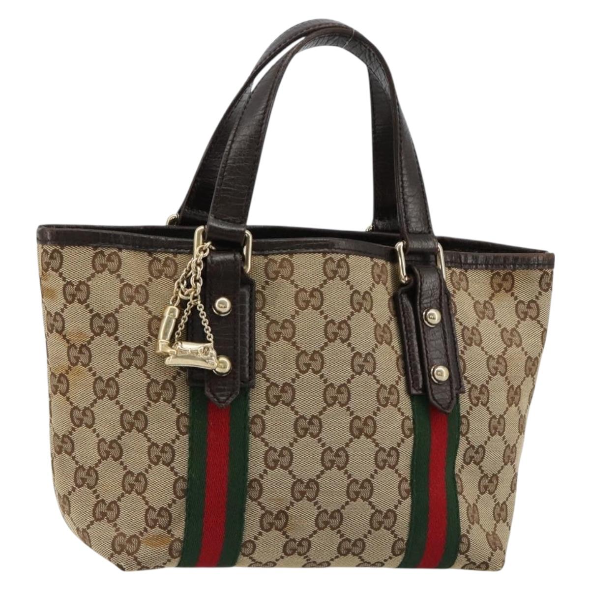 GUCCI GG Canvas Web Sherry Line Hand Bag Beige Gold Red 139261 Auth 181181