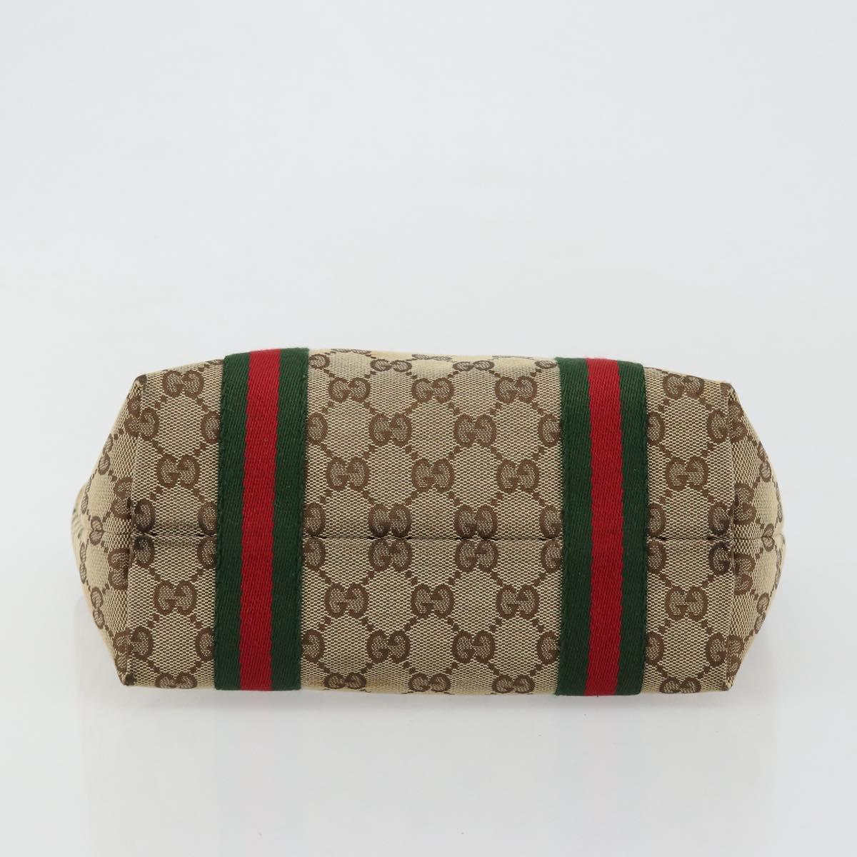 GUCCI GG Canvas Web Sherry Line Hand Bag Beige Gold Red 139261 Auth 181181