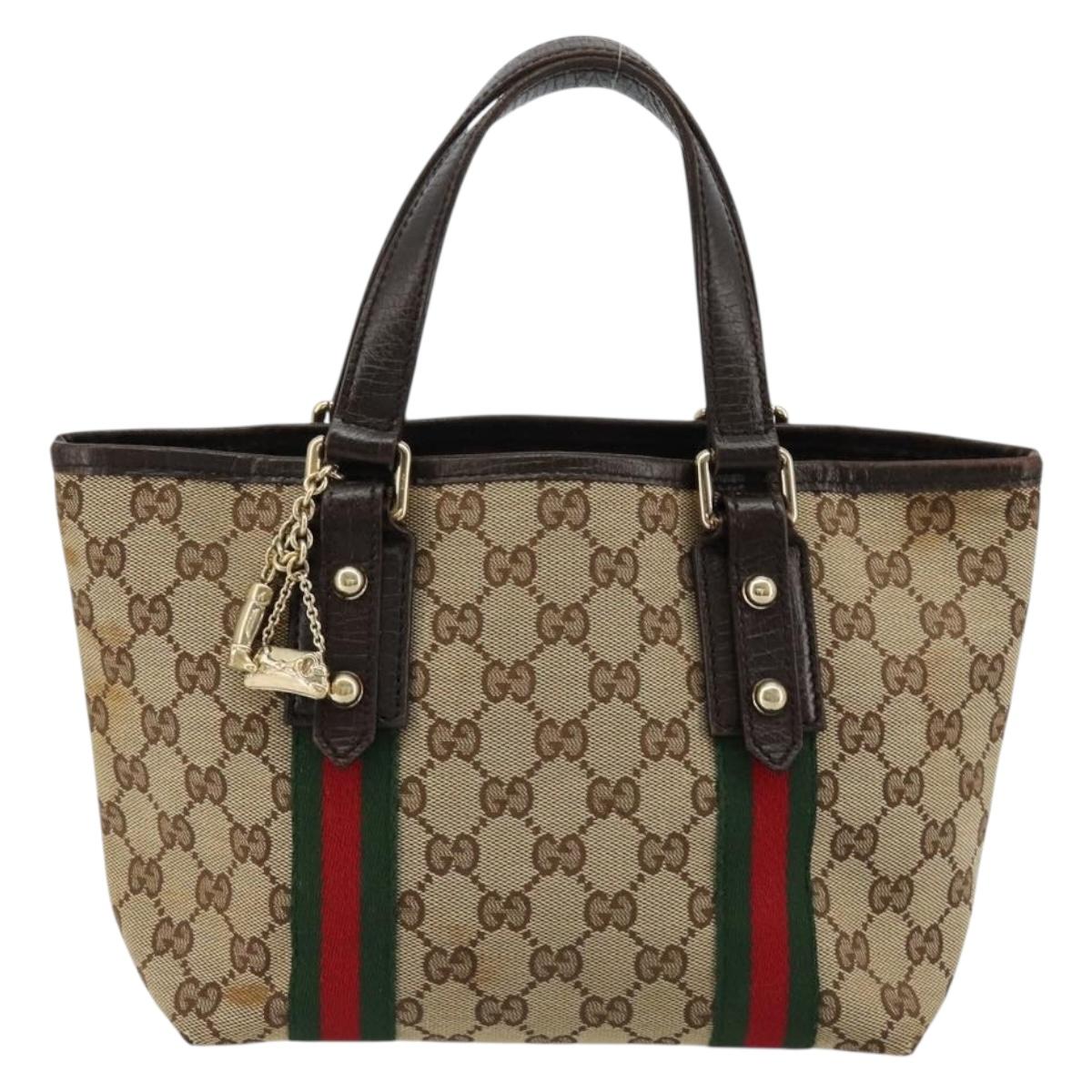 GUCCI GG Canvas Web Sherry Line Hand Bag Beige Gold Red 139261 Auth 181181