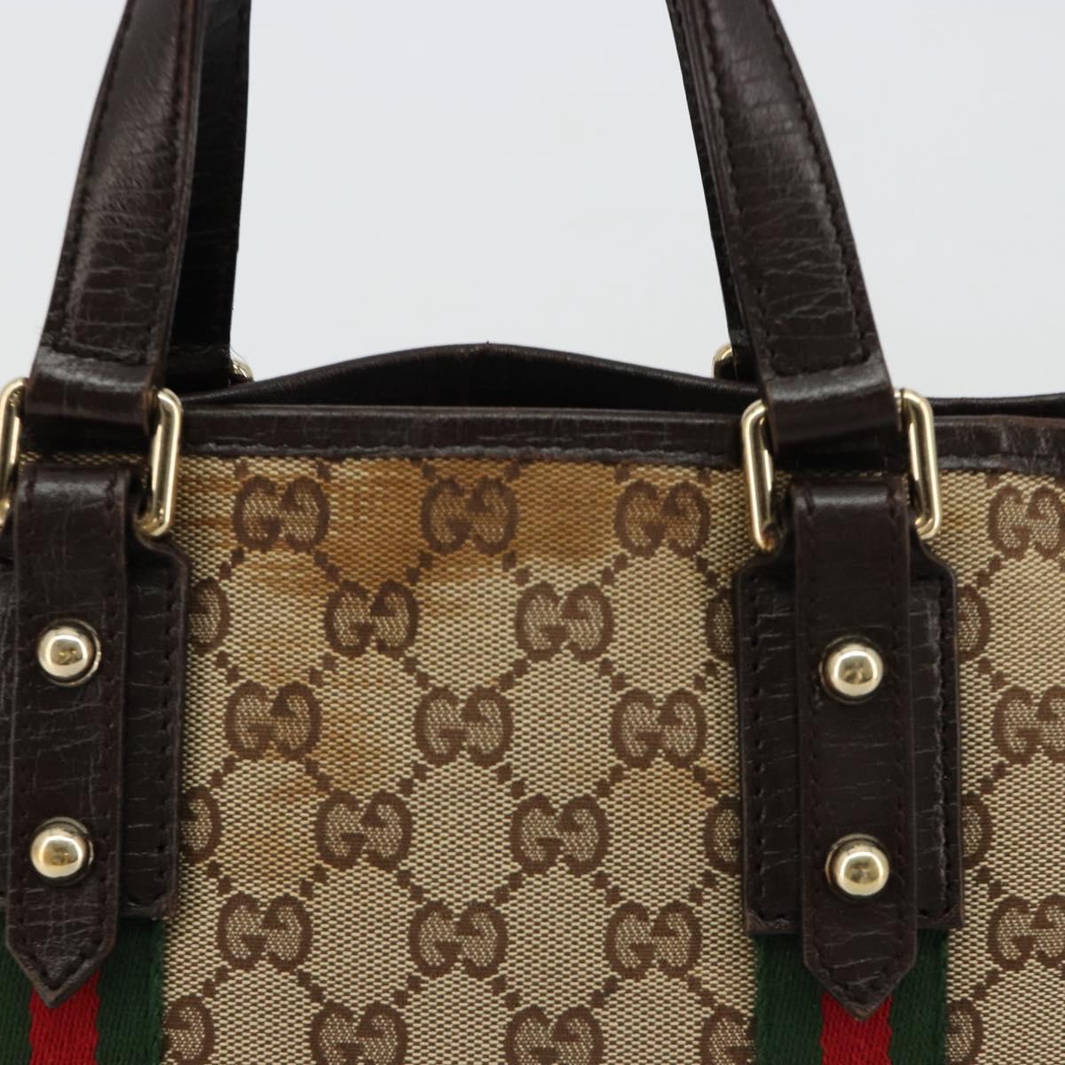 GUCCI GG Canvas Web Sherry Line Hand Bag Beige Gold Red 139261 Auth 181181