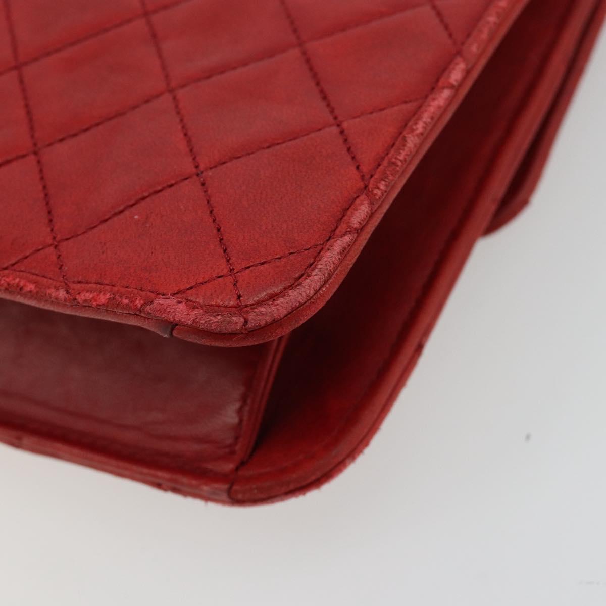 CHANEL Matelasse Chain Shoulder Bag Lamb Skin Red Gold CC Auth 181183