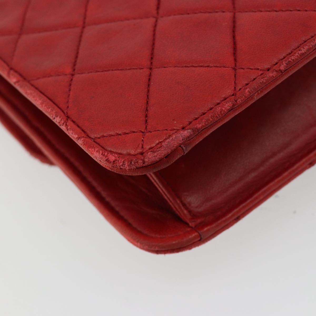CHANEL Matelasse Chain Shoulder Bag Lamb Skin Red Gold CC Auth 181183