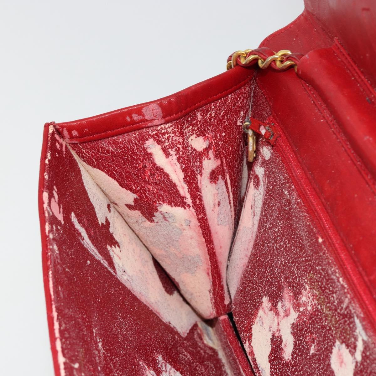 CHANEL Matelasse Chain Shoulder Bag Lamb Skin Red Gold CC Auth 181183