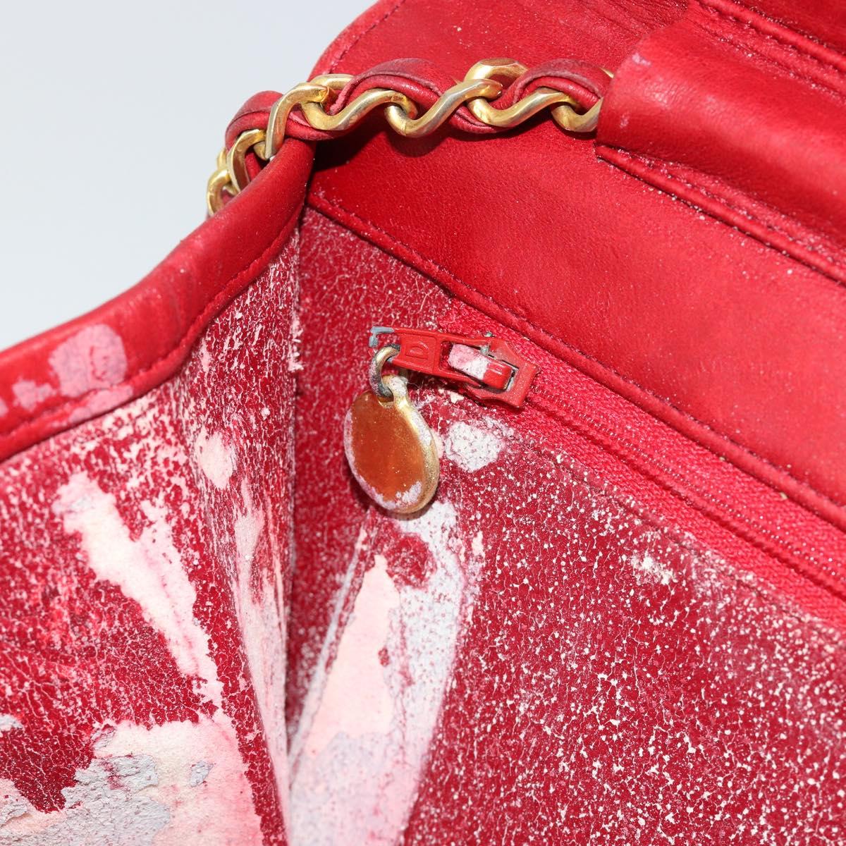 CHANEL Matelasse Chain Shoulder Bag Lamb Skin Red Gold CC Auth 181183