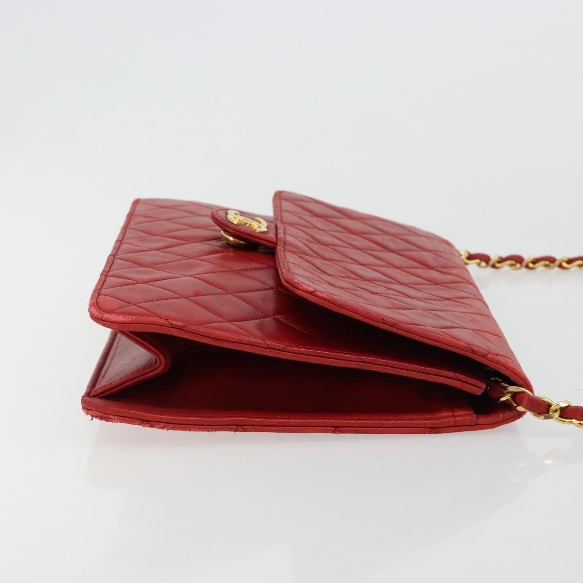 CHANEL Matelasse Chain Shoulder Bag Lamb Skin Red Gold CC Auth 181183